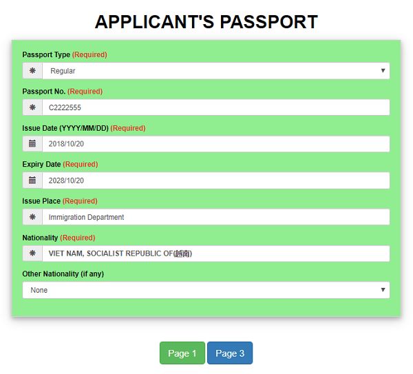 Form Applicant’s Passport