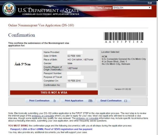 Form Visa Mỹ DS 160 online