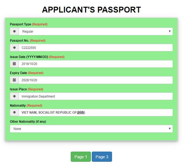 Form Applicant’s Passport