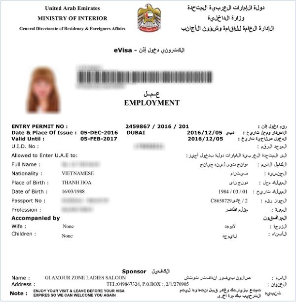 Các loại visa Dubai