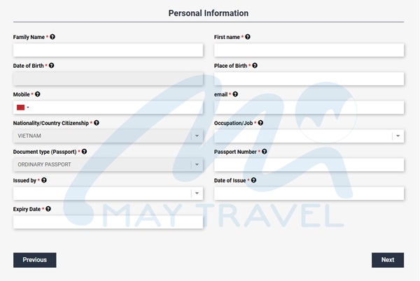 Điền đầy đủ thông tin cá nhân đương đơn xin visa Maroc