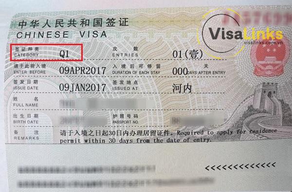 Visa thăm thân Trung Quốc loại Q1