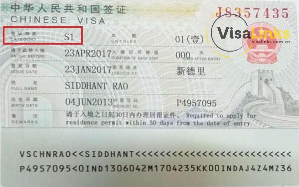 Visa thăm thân Trung Quốc loại S1