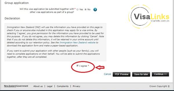 Chọn Yes nếu bạn nộp hồ sơ xin visa New Zealand theo nhóm