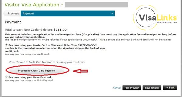 Thanh toán phí xin visa New Zealand online