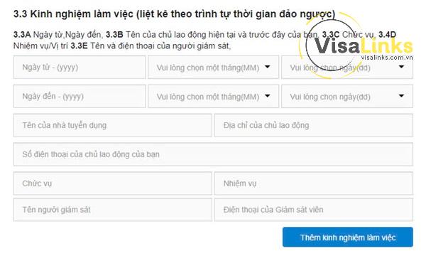 Điền đầy đủ thông tin về kinh nghiệm làm việc