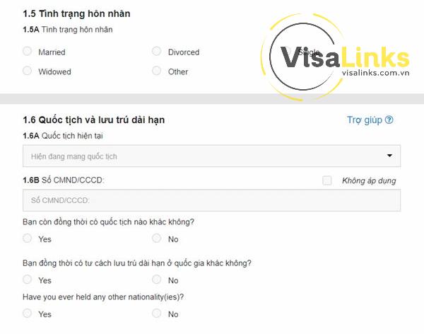 Hoàn thành phần thông tin quốc tịch