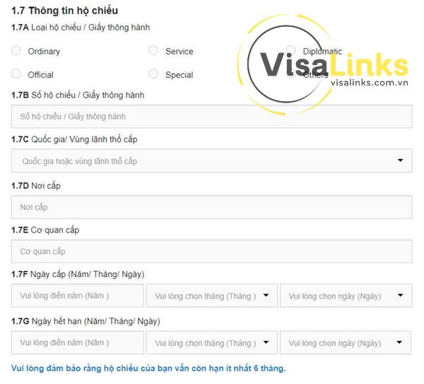 Điền đầy đủ thông tin hộ chiếu để hoàn thành phần 1