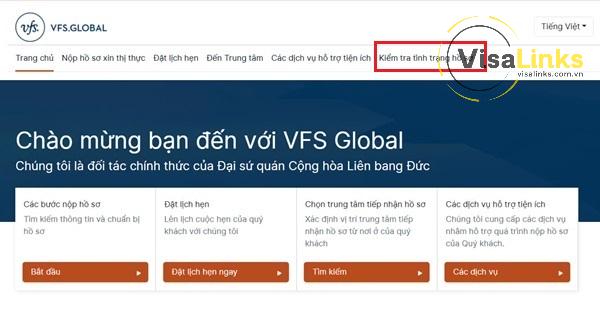 Truy cập website chính thức của VFS Global