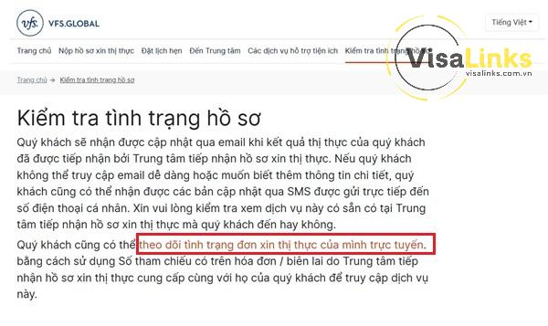 Chọn mục Kiểm tra tình trạng hồ sơ