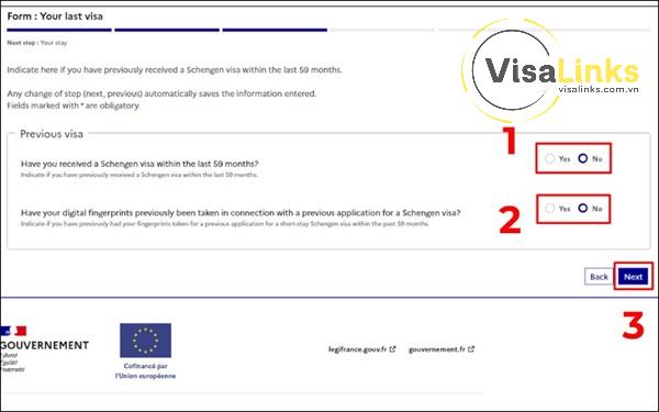 Thông tin visa Pháp trước đây của bạn