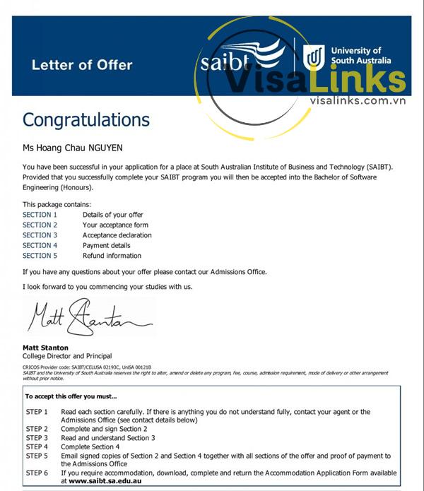 Nhận thư mời nhập học (Letter of Offer)