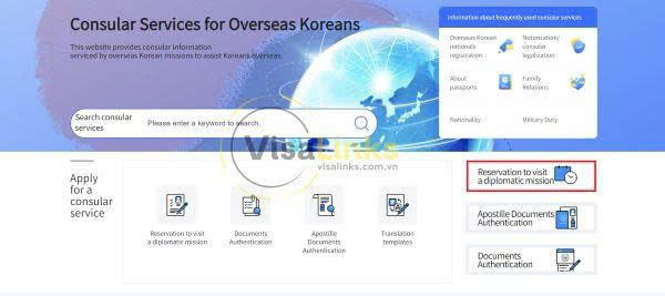 Truy cập website để đặt lịch hẹn visa Hàn Quốc