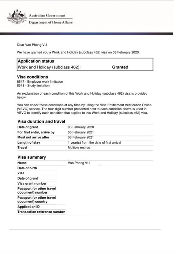 Visa 462 – Visa lao động kết hợp kỳ nghỉ