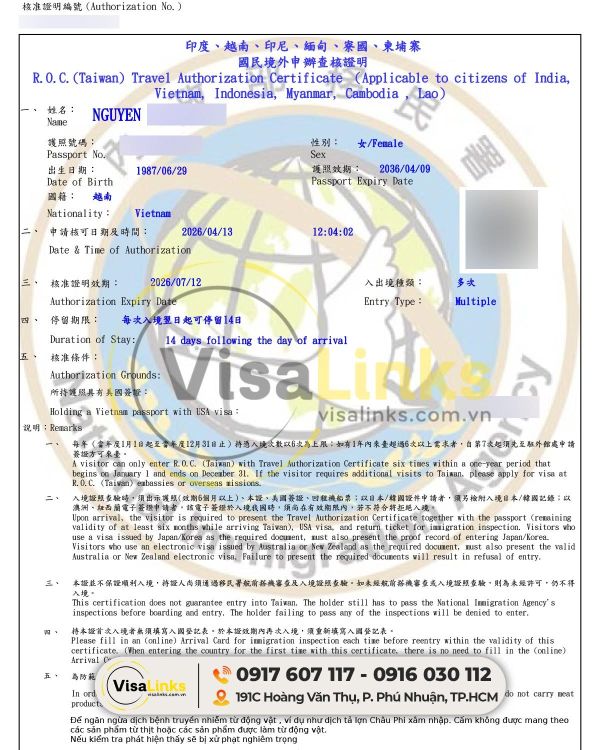 Visa Đài Loan phân theo hình thức xin visa