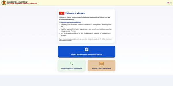 Truy cập hệ thống khai báo nhập cảnh
