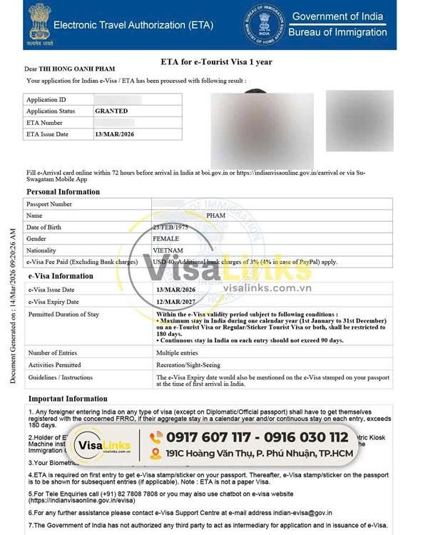 Visa du lịch Ấn Độ online