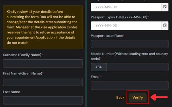 Chọn Verify để tiến hành xác nhận thông tin