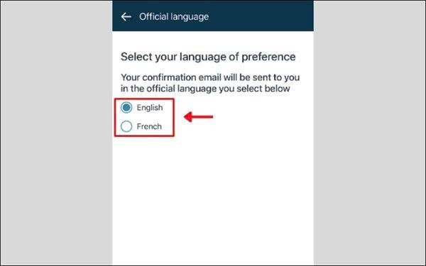 Chọn ngôn ngữ phù hợp để nhận email xác nhận