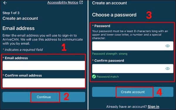 Chọn mục Create account sau khi điền email